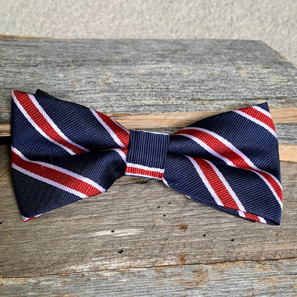 Navy Bowtie with Red Diagonal Stripes